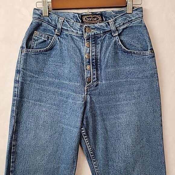 VTG Bonjour Petite High Waist Denim Mom Jeans Sz 26x25 Cut Away Button Fly READ - Picture 3 of 16